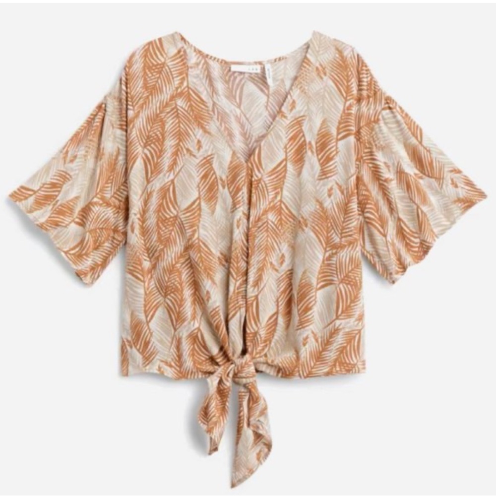 LUQ Rhee Tie Front Top leaf print Size L